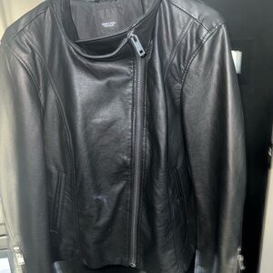 Women's Black imitation Leather Jacket size L. Never worn.